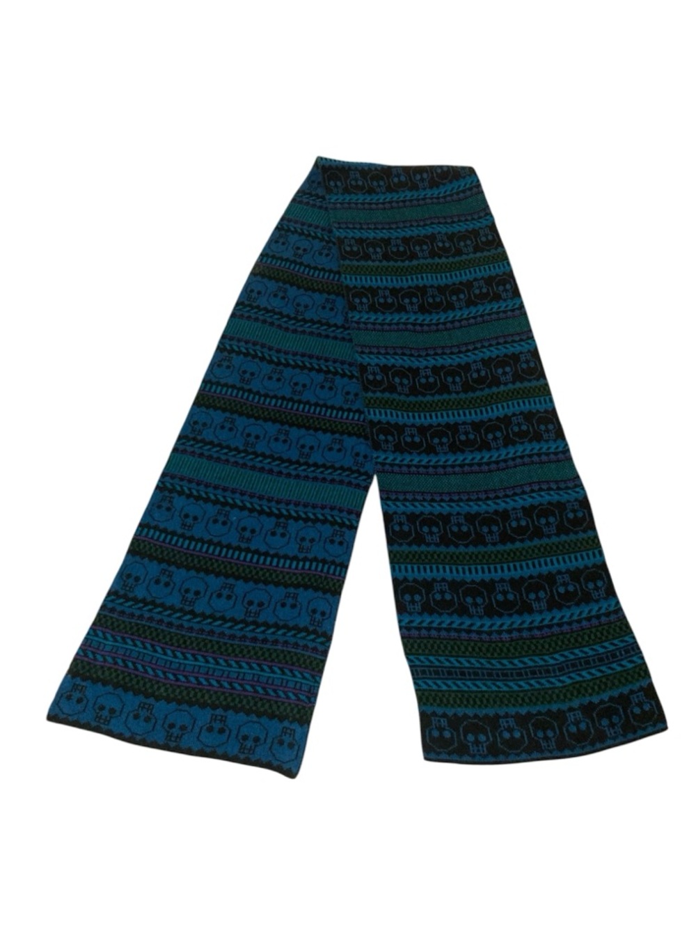 H&M Skull All Over Pattern Unisex Multi Colored Thin Acrylic Knit Fashion Scarf - Picture 2 of 13